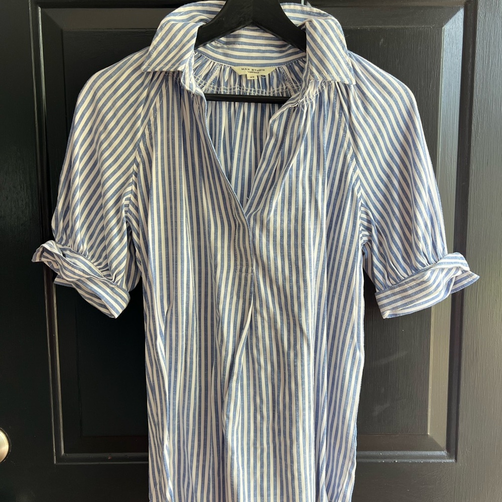 Max Studio Blue and White Striped Casual Shirt